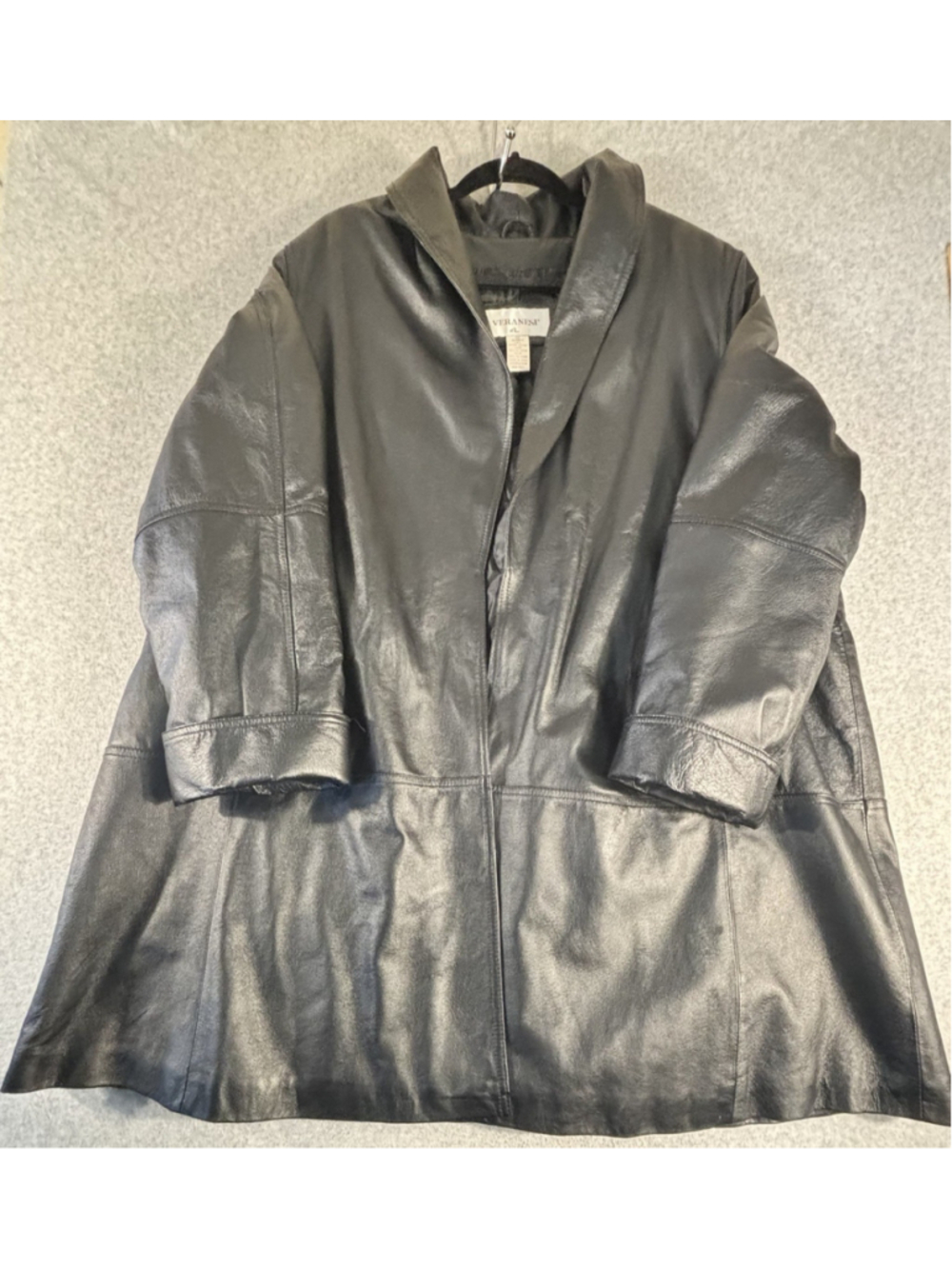 Veranesi Women’s 22W Black Genuine Leather Car Coat Jacket Quilted Lined Plus